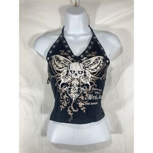 Y2K Romwe Punk Gothic Butterflie Skull Tattoo Style Corset Bustier  Size SMALL